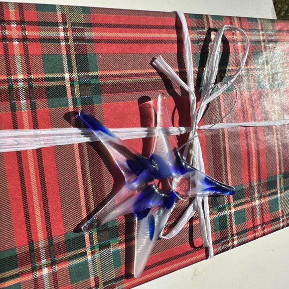 #1154 STAR MULTI COLOR 5 POINT ORNAMENT BLUE & WHITE FUSED - Picture 2 of 9
